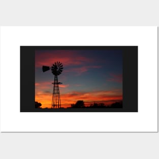 Kansas Colorful Windmill Silhouette Posters and Art